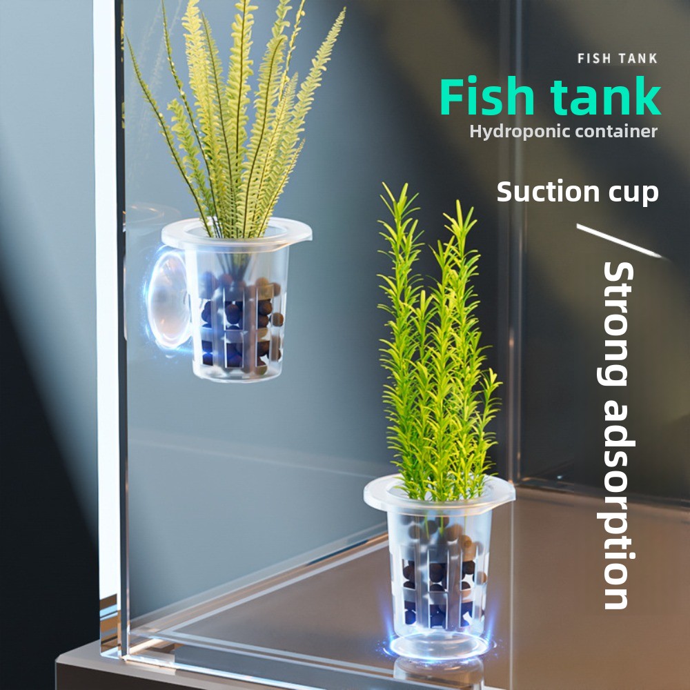 Hydroponic Grow Pod - 10個入り透明植物水耕栽培ポット、吸盤付きプラスチック製水草育成ポット、水槽植栽カップ