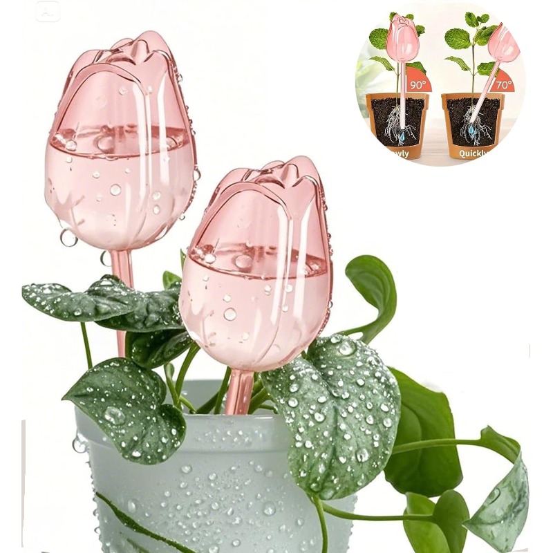 Plant Sensor - ピンクのチューリップ型水やりボール 自動給水器 室内および屋外の植物に適しています