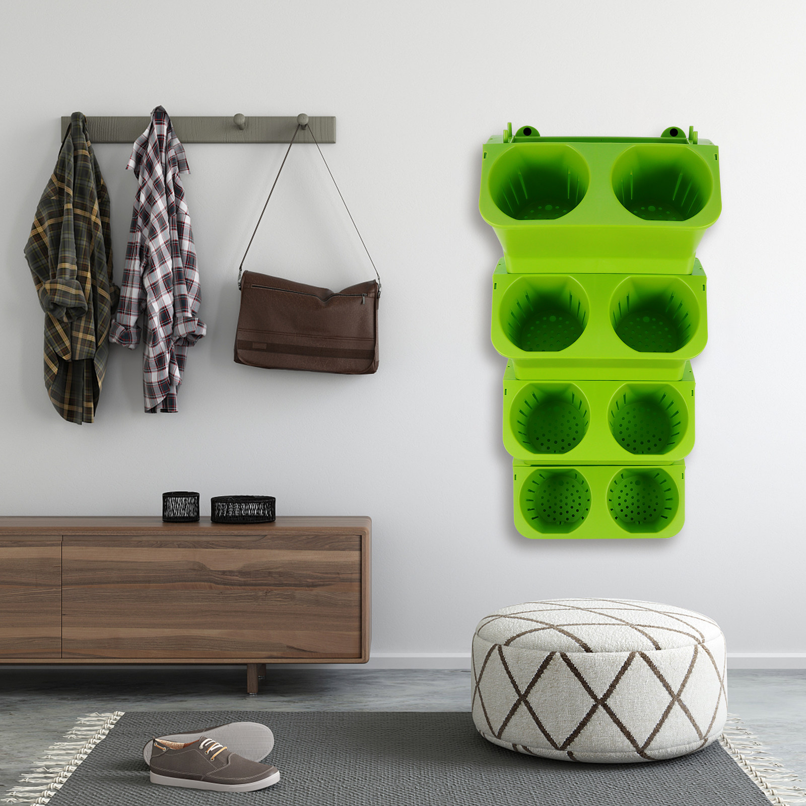 Self Watering Planter - 4個セット 垂直壁掛けプランターセット 自動給水 2段式背景壁ポット 室内・屋外植物用 グリーンガーデン装飾