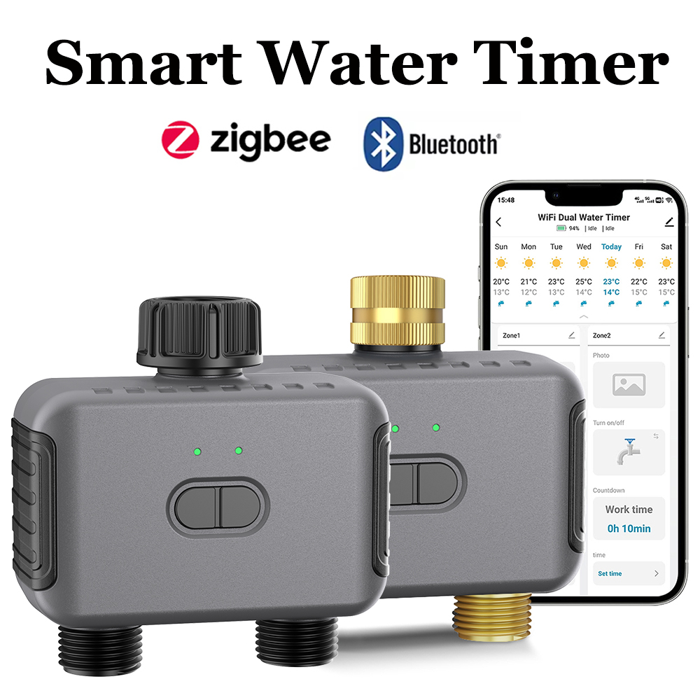 Smart Garden System - Tuya スマートウォータータイマー Zigbee/BT 自動灌漑コントローラー 2 出口スプリンクラー庭の散水システムサポート