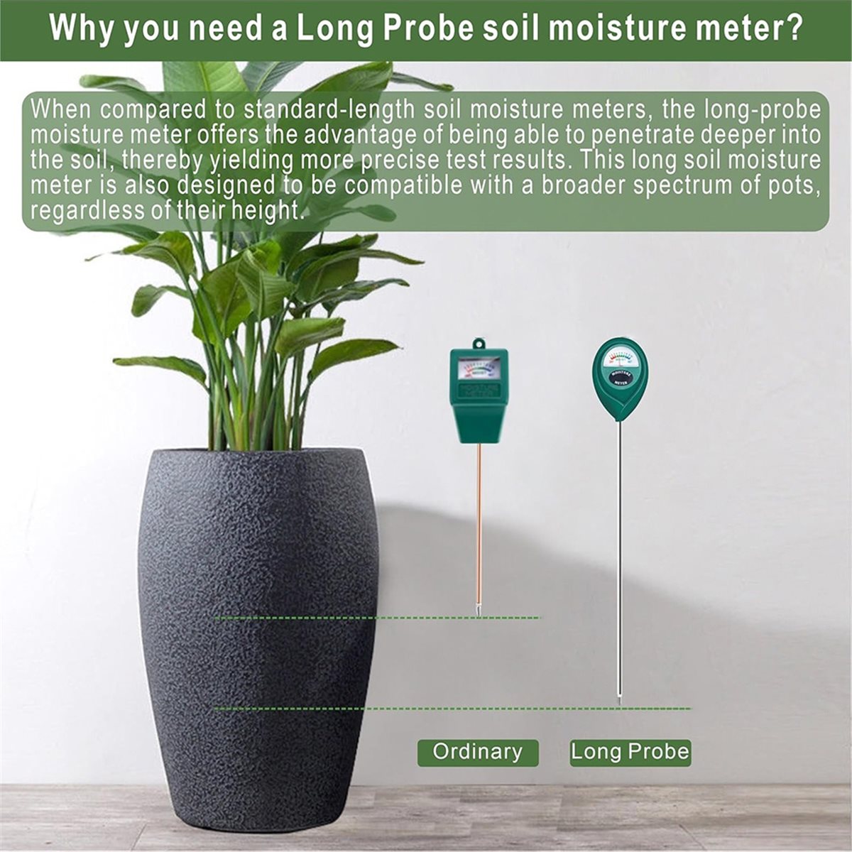 Plant Sensor - LNHFロングプローブ深層土壌水分計、水位モニターインジケーターセンサー、屋外屋内大型鉢植え用湿度計