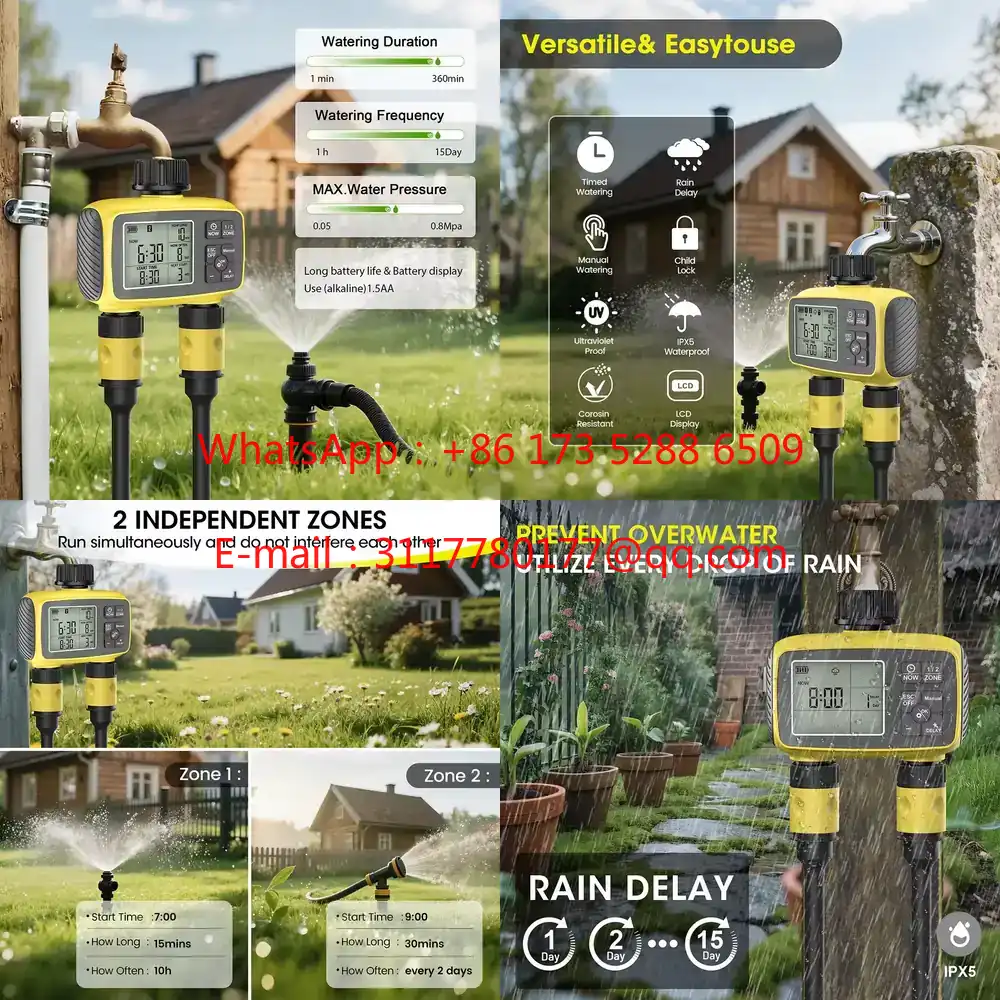 Smart Garden System - WAP01 大型画面ディスプレイ ガーデン灌漑タイマー 2口2ゾーン スマート水タイマー制御システム IPX5