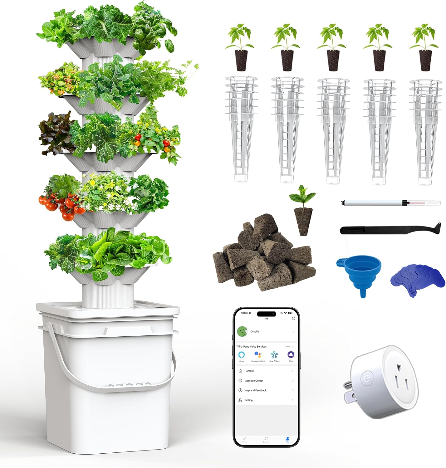 Indoor Garden Kit - 水耕栽培システムキット 5層水耕タワー 30個の植え付け穴 省スペース 垂直ガーデニングシステム 室内に最適