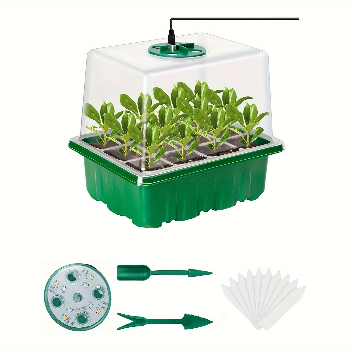 Plant Grow Light Full Spectrum - 苗育成キット - 1/2/3セット、8個のLED育成ライト、明るさ調整可能、フルスペクトラム、湿度制御ドーム、特別設計