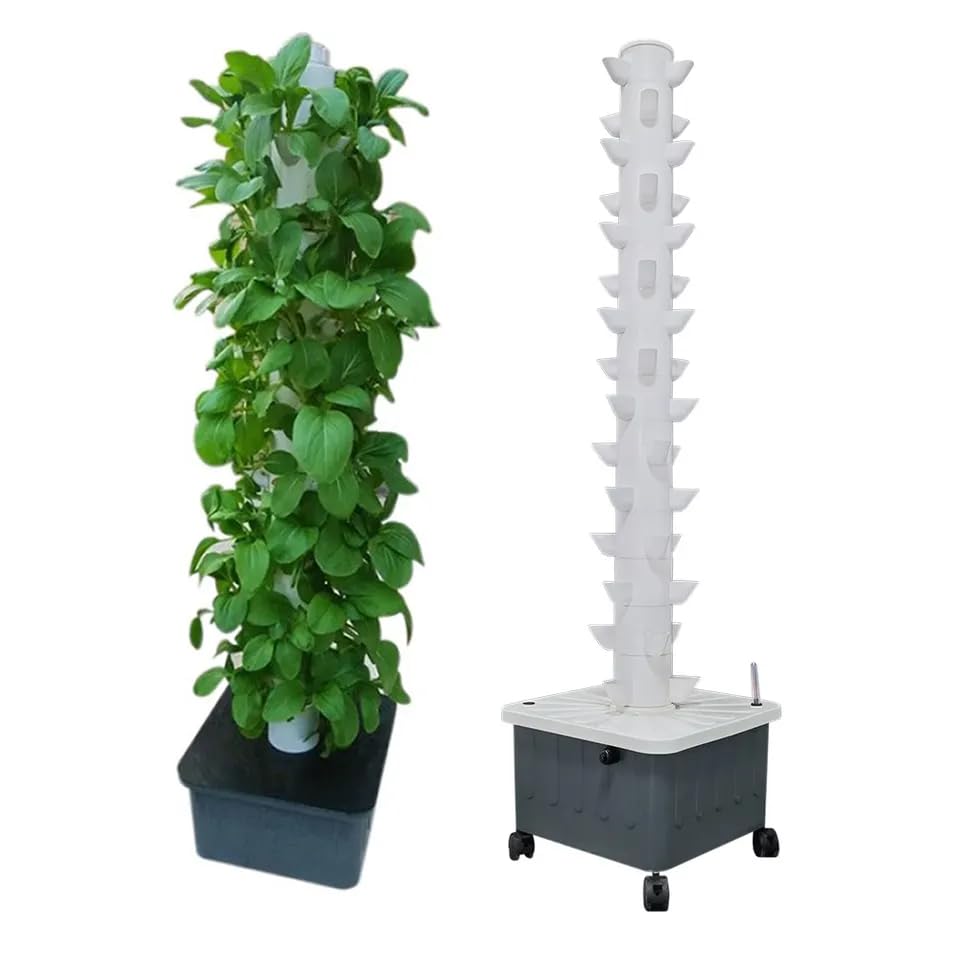 Hydroponic Tower - 垂直水耕栽培タワー エアロポニックタワー ハーブ、果物、野菜用 15層 45植え場所 可動式水槽付き