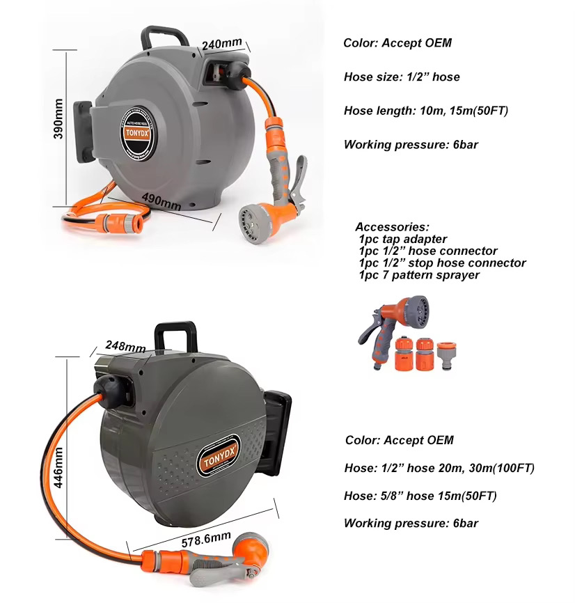Automatic Watering - NEOTEC 熱販売 30M 1/2インチ ウォーターホースリール 自動巻き取り式ホースリールセット