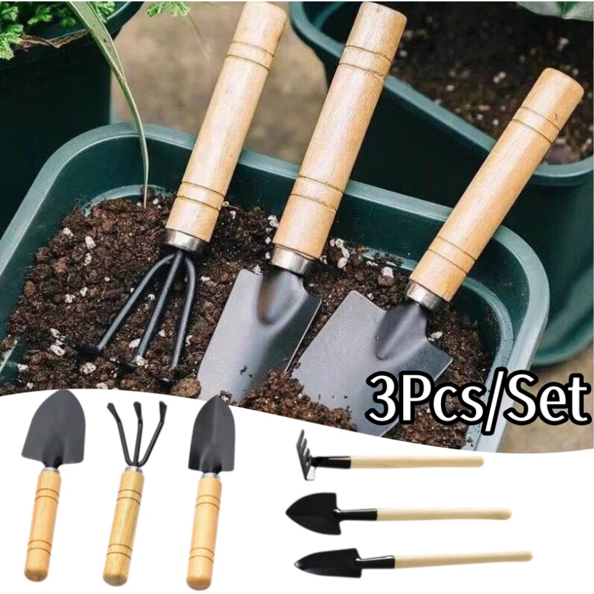 Indoor Garden Kit - 3点セット ミニガーデニングツールセット 携帯用熊手、移植スコップ、シャベル、室内ガーデニング、植え付け、花、小型植物用ハンドツールキット