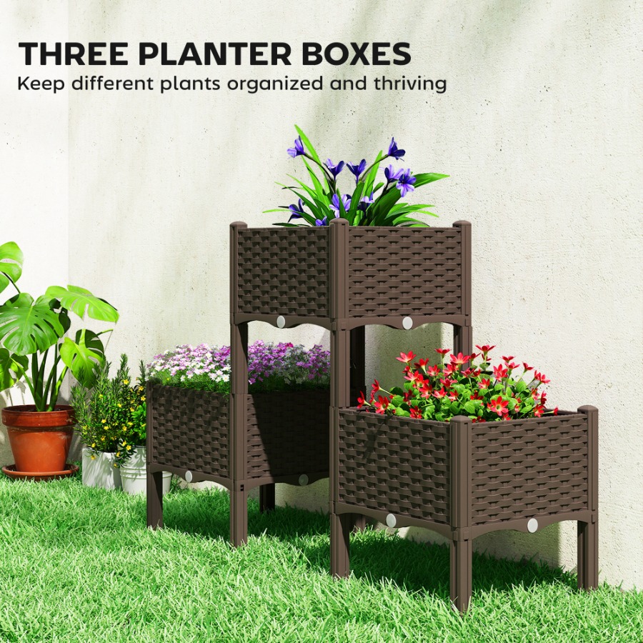 脚付きのプラスチック製プランターボックス。排水穴と排水栓が付 - Self Watering Planter のレビューと価格