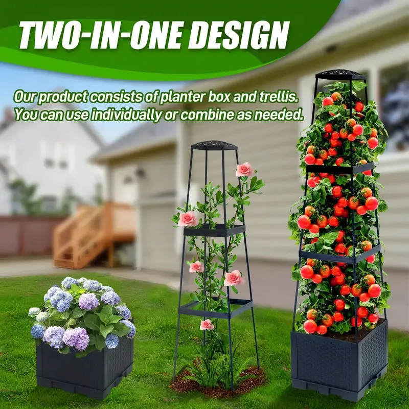 自動給水式植栽ボックスとトレリス付きトマトタワー - つる性 - Hydroponic Tower のレビューと価格