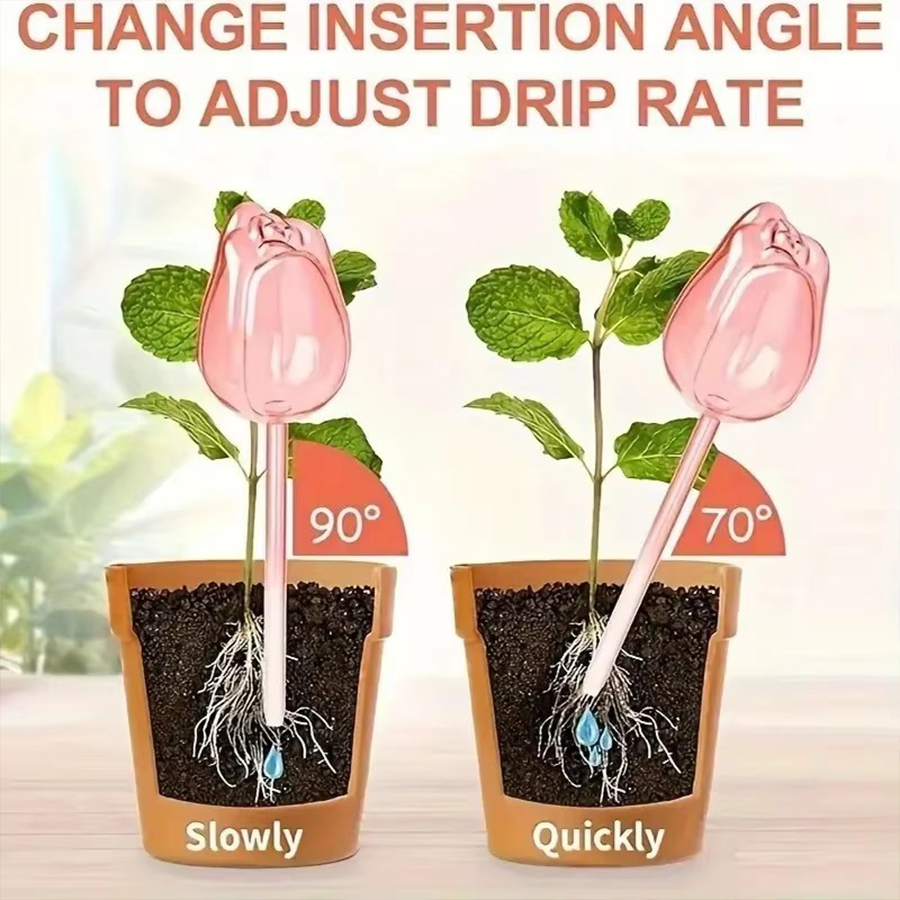 透明な厚手のPET製チューリップ型自動給水スパイク、室内鉢植 - Self Watering Planter のレビューと価格