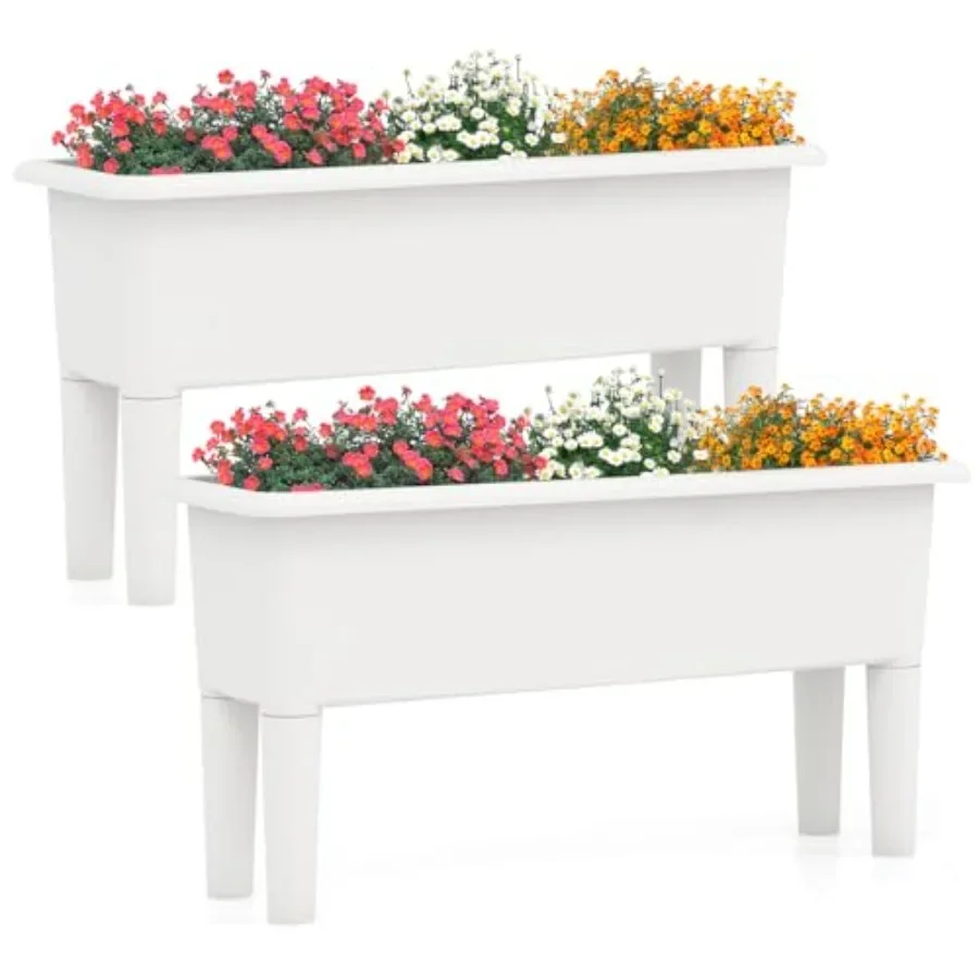 屋外用プランターボックス2個セット。水やりが簡単な構造で、脚 - Self Watering Planter のレビューと価格