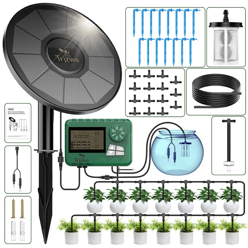 ソーラー灌漑装置 温室灌漑 点滴灌漑キット 15Mホース付き - Plant Sensor のレビューと価格