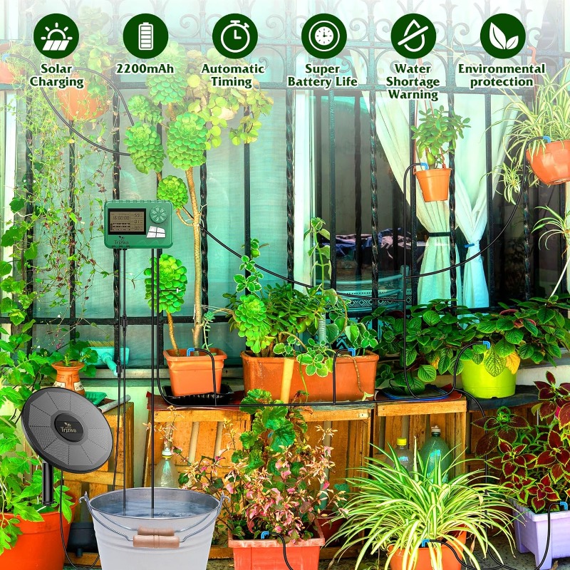 ソーラー灌漑装置 温室灌漑 点滴灌漑キット 15Mホース付き - Plant Sensor のレビューと価格