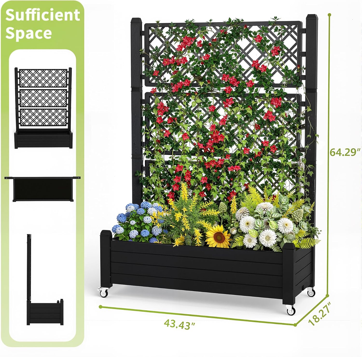 トレリス付き上げ床式菜園、21ガロン自動給水プランターボック - Self Watering Planter のレビューと価格