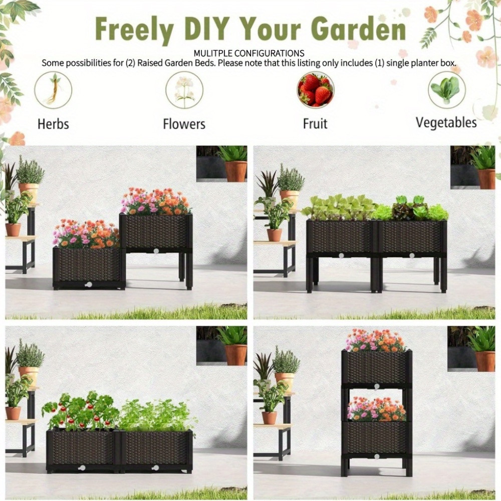 ガーデンレイズドベッド、自動給水装置と排水穴付きの高床式フラ - Self Watering Planter のレビューと価格
